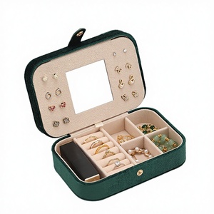 Factory Wholesale Custom Jewelry Organizer <b>Storage</b> <b>Box</b> Ring Pendant Bracelet Rectangle Velvet <b>Box</b> with Mirror Buckle Closure - Product Image 1