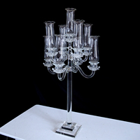 Candélabre en cristal transparent à 7 bras, porte-bougie en verre avec abat-jour, grand centre de table pour mariage, décoration de banquet et événements
