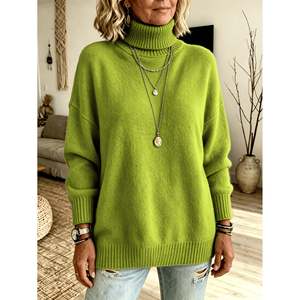 Suéter de Cuello Alto, Manga Larga, Color Verde, Talla 0XL, Ropa Casual para Mujer - Product Image 6