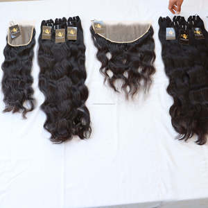 Paquets de cheveux indiens naturels bruts non traités, vendeur en gros de cheveux indiens, cheveux vierges à cuticule alignée avec fermeture HD - Product Image 1