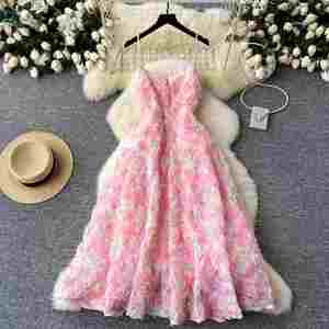 Vestido Maxi Casual de Tela Tejida Elegante para Invierno, Ecológico, Transpirable, Lavable, Tipo Túnica, Sin Mangas, con Encaje 3D para Mujer - Product Image 4