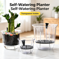 Pot de fleurs auto-arrosant en plastique transparent haute transparence, pot circulaire minimaliste pour plantes succulentes et fleurs, décoration de bureau