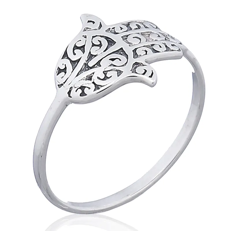925 Silver Hamsa Hand of Fatima Ring Evil Protection Jewelry