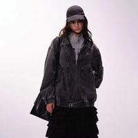 Veste en jean délavé noir style rétro américain pour homme, nouvelle collection automne-hiver 2026, en polyester/coton lavable