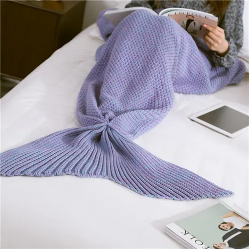 Ins Amazon Same Style Suitable for Adult Kids Crochet 100% Acrylic Soft Mermaid Tail Throw Knitted Blanket JY