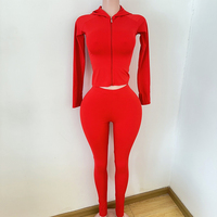 Vêtements pour femmes Veste à capuche 2 pièces avec fermeture éclair Pantalon évasé Gym Fitness Sets Custom Logo Tall Girl Friendly Outfit Tracksuit Set
