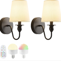 Ampoules à intensité variable et appliques murales noires sans fil avec télécommande, style industriel rétro, lampes murales en tissu à piles, éclairage mural sans fil