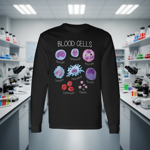 Camiseta de manga larga con tipos de células sanguíneas para hematólogos, patólogos y científicos de laboratorio - Product Image 3