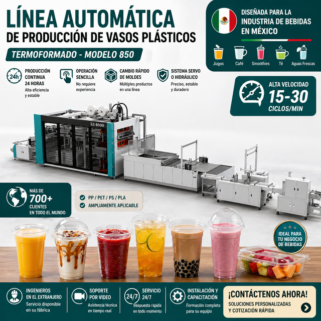 Hot Selling Plastic Cup Production Line for Mexico PP PET PLA Thermoforming Machine for Juice Coffee Smoothie Cups