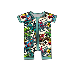 Grosir OEM Romper Bayi Lengan Pendek Bambu Bermotif Karakter Acak dengan Ritsleting Ganda - Product Image 6