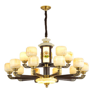 Lámpara de araña de madera maciza de estilo chino, luz Led de múltiples cabezales para sala de estar, salón, dormitorio, decoración del hogar, redonda, control de interruptor E27 - Product Image 4