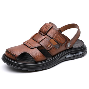Men's Genuine Leather Flat Sandals Open Toe Rubber Outsole Anti Slip Casual <b>Beach</b> <b>Shoes</b> - Product Image 5