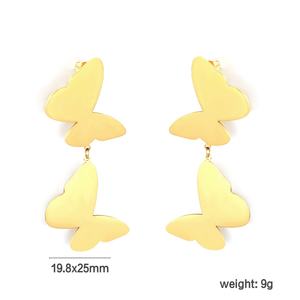 Pendientes de Mariposa de Doble Capa con Cadena Chapada en Oro PVD de 18K de Acero Inoxidable, Pendientes Colgantes de Moda para Mujer - Product Image 2