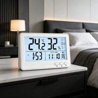 Réveil numérique japonais avec thermomètre et hygromètre d'intérieur, alimenté par piles, grand écran LCD rétroéclairé, température et humidité