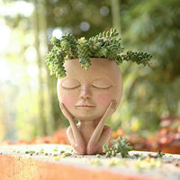 2025 visage Pot de fleur tête planteur Pot succulent planteur mignon résine Cactus planteur avec trou de Drainage yeux fermés