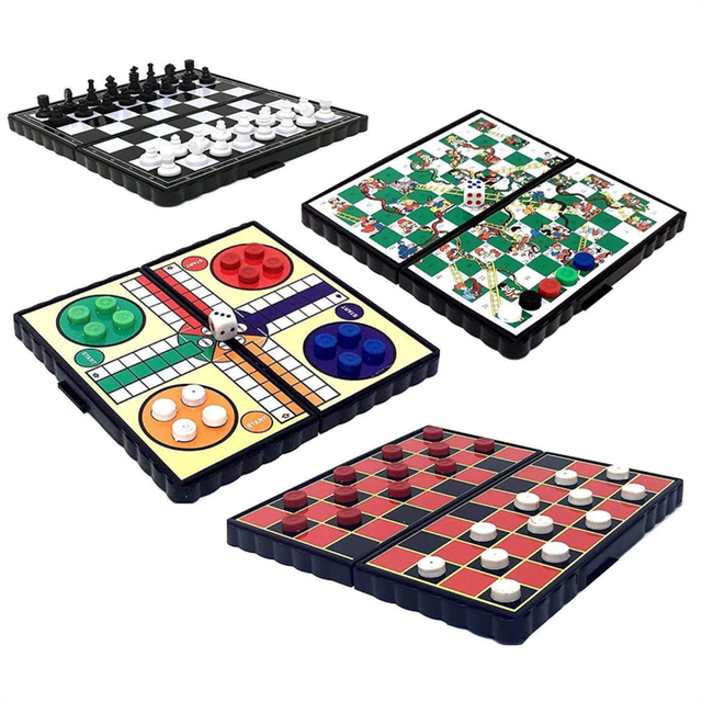 Travel - Friendly Multi Game Board Set with Ludo Chess Snakes and Ladders and Checkers for on the Go Fun