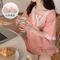 Pyjama d'été en coton tricoté pour femme, manches courtes, respirant, doux, avec dentelle, mode décontractée, taille élastique