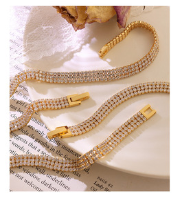 Luxury Wide Shiny Rhinestone Tennis Chain Bangle Stainless Steel Open Bling Sparkle Diamond Crystal Name Baguette Bracelet