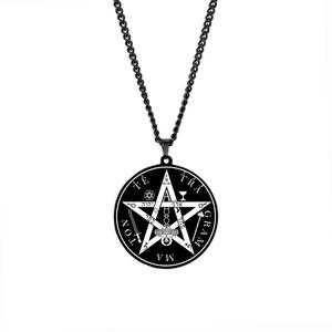 Collar con Colgante de Acero Inoxidable, Sello de <span class=keywords><strong>Kabala</strong></span>, Estrella, Amuleto, Joyería Moderna Unisex, Acabado Espejo, Colgante de Acero Titanio - Product Image 4