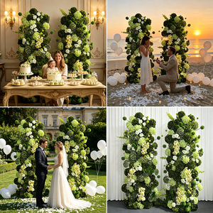 Set de Pared de Flores Artificiales Promise, Verde y Blanco Mixto, Hecho a Mano, Poliéster, Alta Simulación, Decoración para Bodas - Product Image 2