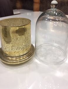 Porte-bougie en verre avec couvercle en verre doré - Product Image 3