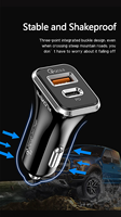Ports USB et ports Type C, adaptateur de chargeur de voiture 38W PD 20W à charge rapide, chargeur portable pour ordinateur portable 12V 24V OTP OVP universel 5V/2A