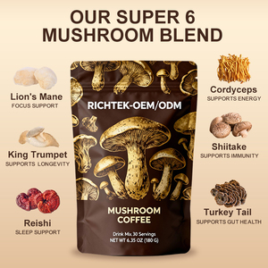 6 in 1 Mushroom <strong>Coffee</strong> Cordyceps Lion's Mane Shiitake King Trumpet Turkey Tail Reishi MCT Oil <strong>Coffee</strong> - Product Image 3