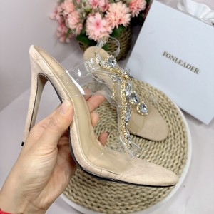 Sandales transparentes sexy en strass en forme de cœur, talons aiguilles à bout ouvert pour femmes - Product Image 1