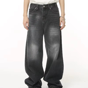 Custom hombres americano retro de pierna ancha mopa suelta calle desgaste hip hop casual lavado de piedra de pierna recta pantalones vaqueros de pierna ancha - Product Image 1