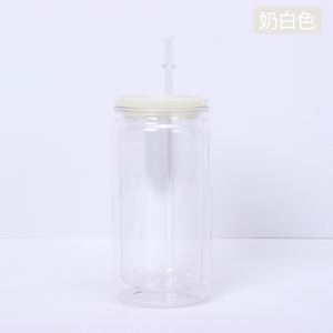 Gobelet Mason en plastique à double paroi isolé de 16 oz avec logo personnalisé, paille et sangle pour la randonnée, la plage et l'été - Product Image 4