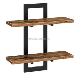 Scaffale a 2 Ripiani da 15 Pollici in Acciaio e Legno Fai-da-Te, Mensola da Bagno, Rastrelliera da Parete Fluttuante per Decorazioni per la Casa e Regali, Marrone e Nero - Product Image 1