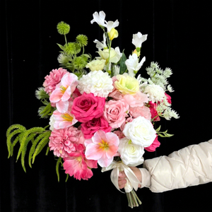Ramo de Novia de Seda Artificial Blanca y Rosa, Suministro de Fábrica Promise, Flores Artificiales para Boda, Personalizables, Día de San Valentín - Product Image 1