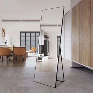 Miroir rectangulaire pied, <span class=keywords><strong>grand</strong></span> format, cadre en métal, noir or, 1 pièce, suspension murale, longue longueur, miroir sur pied - Product Image 4