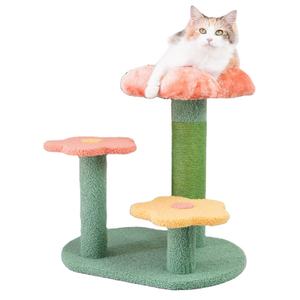 Venta al por mayor de fábrica OEM Personalizado Moderno Lujoso Árbol para gatos de madera con diseño floral, Torre rascadora con forma de flor, Juguete interactivo, Poste rascador para gatos pequeños - Product Image 1