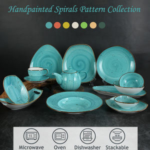 Juego de <span class=keywords><strong>Vajilla</strong></span> de Cerámica Pintada a Mano Estilo Retro JQY con Platos, Tazones y Tazas, <span class=keywords><strong>Vajilla</strong></span> de <span class=keywords><strong>Porcelana</strong></span> Esmaltada en <span class=keywords><strong>Turquesa</strong></span> - Product Image 3