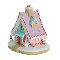 Vente en gros de maisons en résine de Noël, village de bonbons, décorations de Noël éclairées par LED