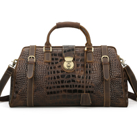 Vente en gros de sacs de sport de luxe en cuir véritable à motif crocodile marron avec fermeture à glissière personnalisable pour les voyages d'usine