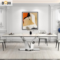 Table à Manger Extensible 10 Places Design Mid-Century Moderne avec Plateau Céramique Effet Marbre, Style Dubaï – Ensemble Salle à Manger 4 Places
