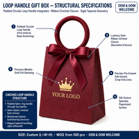 Boîte cadeau bordeaux à poignée en boucle, en carton rigide, avec ruban satiné et nœud, estampage à chaud or, taille personnalisée, OEM ODM, pour cosmétiques