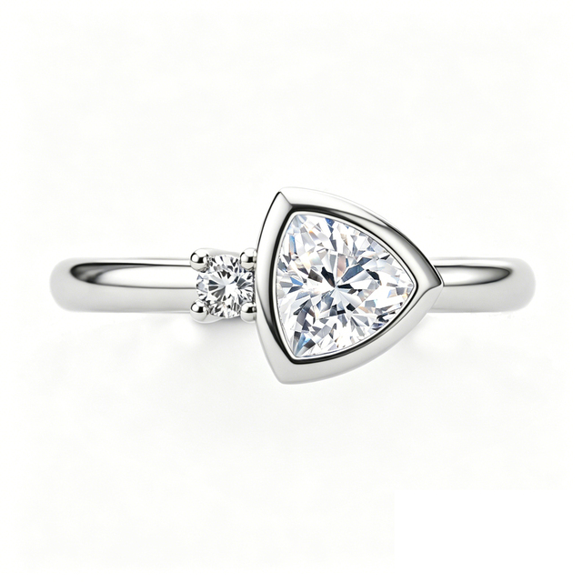 Women Engagement Jewelry Manufacturer 925 Sterling Silver Ring Wholesale Trillion Cut Cubic Zirconia Ring with Round Side Stone