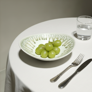 Tazón de Cerámica Blanco Personalizado de Alta Temperatura con Borde de Esmalte Reactivo Verde, en Forma de <span class=keywords><strong>Barco</strong></span>, para Frutas, Ensaladas, Hotel, Hogar, Tazón Poco Profundo - Product Image 1