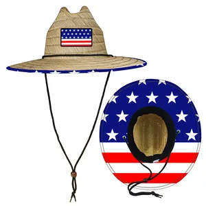 Lifeguardหมวกฟางชายหาดขายส่งพิมพ์ฟางหมวกบังแดดSambreroท่องปานามาธรรมชาติหญ้าฤดูร้อนชายหาดหมวกฟาง