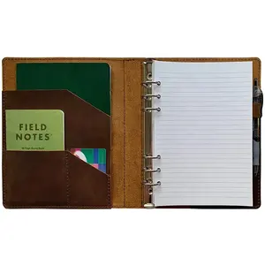 कस्टम हार्डकवर चमड़े आयोजक फिर से भरना योजनाकार डायरी कैलेंडर 6 छेद अंगूठी बांधने की मशीन नोटबुक