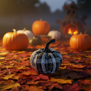 Décoration d'Halloween en tissu à carreaux noirs et blancs légers, motif citrouille 7x7x7, pour décorations d'Halloween - Product Image 2