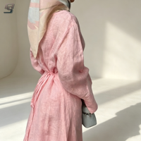 Abaya de luxe OEM Dubaï 100% lin, robe musulmane modeste pour femme, abaya élégante sur mesure en crêpe doux avec jupe portefeuille