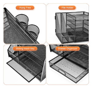 Desk Organizer with <b>File</b> Holder 5 Tier Paper Letter Tray Organizer with <b>Drawer</b> and 2 Pen Holder Mesh Desktop Organizer - Product Image 3