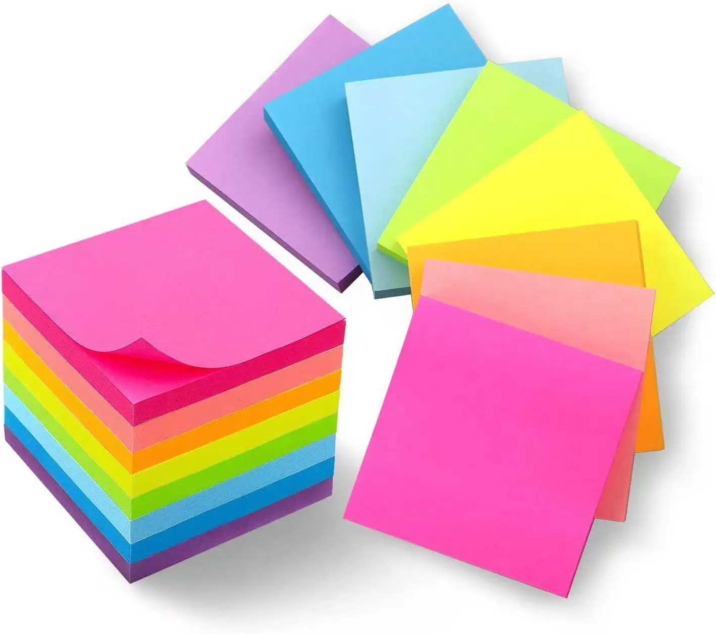 Bloc-notes auto-autocollant fluorescent coloré de 3x3 pouces de taille personnalisée en forme de gros