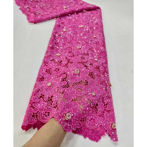 Tissu en dentelle guipure nigériane en gros, tissu en dentelle à cordon tendance avec strass - Product Image 1