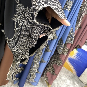 1417# New Design Women's Modest Robe Eid Kaftan With Classy Flower Applique Border Big Sleeves Gorgeously Open <b>Abaya</b> - Product Image 5