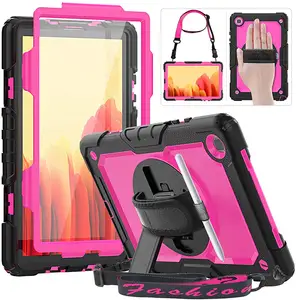 For Kindle Fire HD8/HD 8 plus Case 360 Rotatable Hand Strap Built in Kickstand Full Body Shockproof Tablet Case Cover